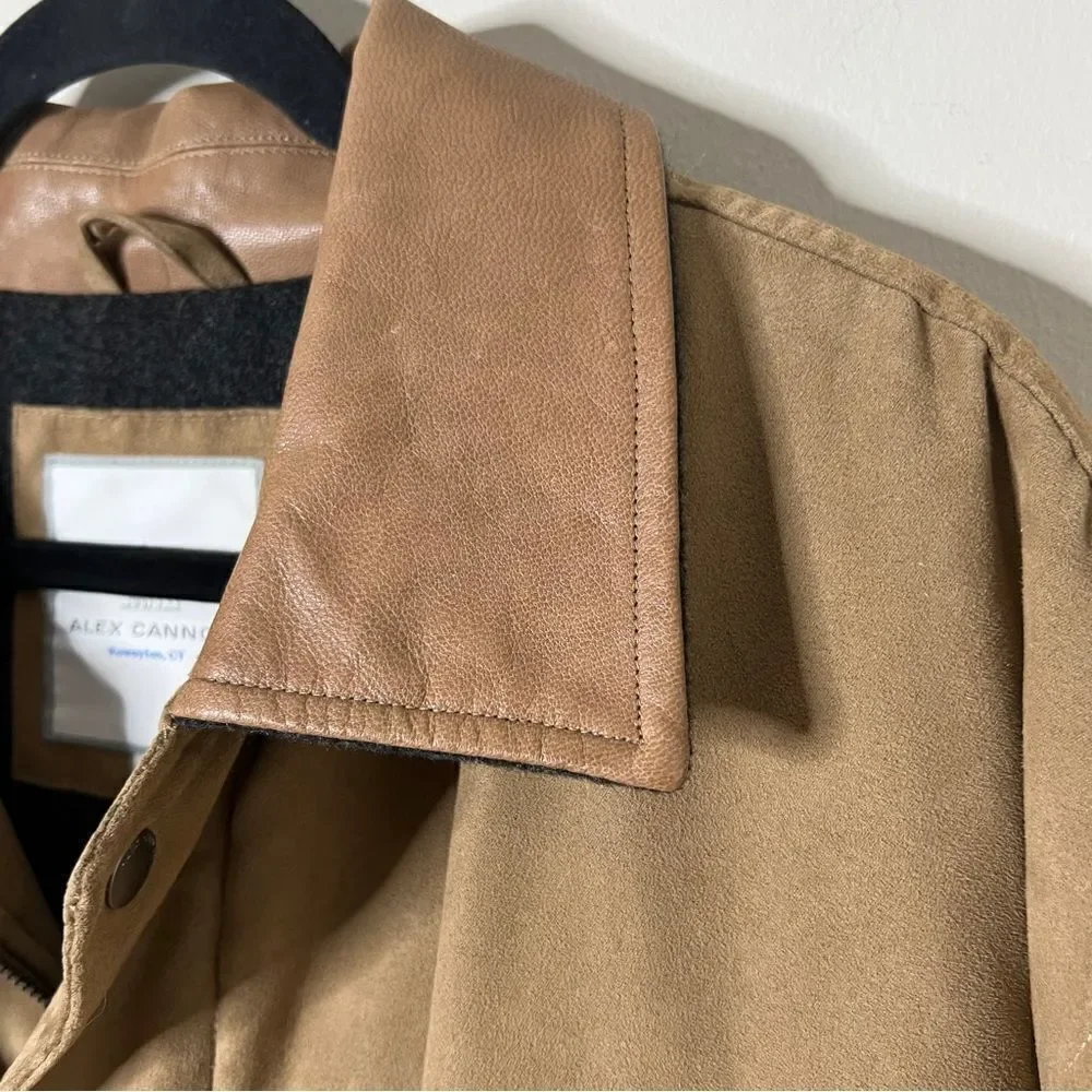 Alex Cannon Men’s Tan Wool Lined Faux‎ Suede Zip Snap Down Jacket Size Large